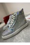 Christian Louboutin Louis Strass High-top Sneakers en Cuir Irisé et Strass Argent