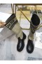 Dior D-Les Grandes Femmes De La Cheville Boot Taupe En Tissu Noir Cuir De Veau