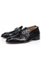 Christian Louboutin Chambelimoc Mocassins Crocodile En Relief En Cuir De Veau Noir