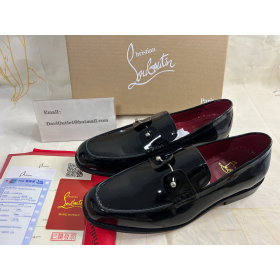 Christian Louboutin Chambelimoc Mocassins En Cuir Verni Noir
