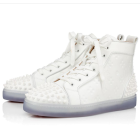 Christian Louboutin Lou Spikes 2 Sneaker High-Top en Relief en cuir de Veau Blanc CL Chaussures Magasin