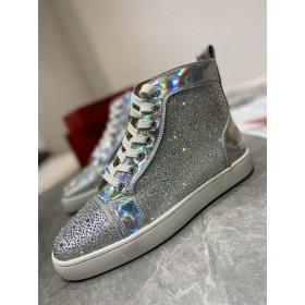 Christian Louboutin Louis Strass High-top Sneakers en Cuir Irisé et Strass Argent