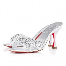Christian Louboutin Mariza Est de Retour Strass 85 mm Mules Sandales Argent Christian Louboutin Chaussures
