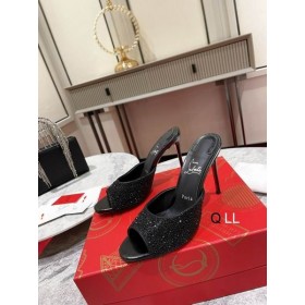 Christian Louboutin Moi Dolly Strass Pompes 100 mm Daim Strass Embelli Noir