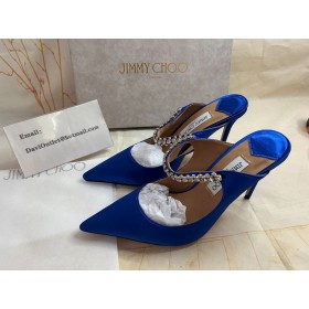 Jimmy Choo Bing Cristaux De Mules De Satin Bleu Jimmy Choo Pompes