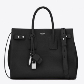 Saint-Laurent Petit Sac de Jour Souple Sac Noir en Cuir Grainé