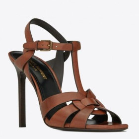 Saint Laurent Hommage À Talon Haut Sandales En Veau Brun De Saint Laurent Chaussures