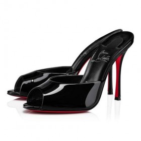Christian Louboutin Pompes de 100 mm Noir/lin verni Noir Veau Sandale