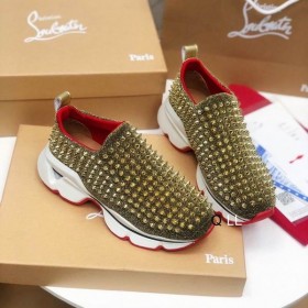Christian Louboutin Spike Chaussette Baskets En Néoprène Or