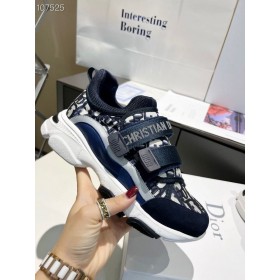 Dior D-ERRER Baskets Bleu Foncé Tissu Technique Oblique d'Impression