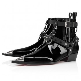 Christian Louboutin Chesteviss Bottes En Cuir Verni Noir