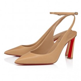 Christian Louboutin Condora Sangle de 100 mm de Lanières Pompes en Cuir Caramel CL Chaussures