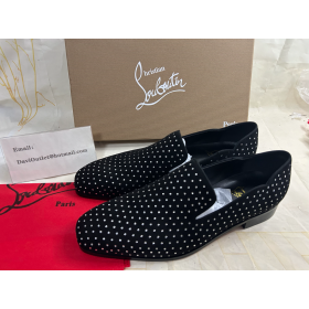 Christian Louboutin Dandy Poussin Prune Strass Mocassins Noir Christian Louboutin Chaussures De