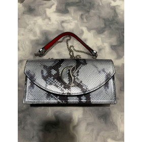 Christian Louboutin Loubi54 Embrayage Métallique En Relief L'Amazonie En Cuir Argent