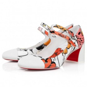 Christian Louboutin Miss Jane 55mm Mary Janes en Cuir Nappa de Shun Sudo Impression de Fleur Multicolore