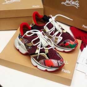 Christian Louboutin Red Runner Flat Sneakers Glitter Or Rouge