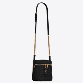 Saint Laurent des années 80 Vanité Sac Noir Matelassé en Cuir Grainé