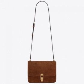 Saint Laurent Carre Sac Sacoche En Daim Marron Cuir