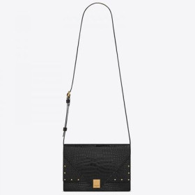 Saint Laurent Margaux Besace Noir En Cuir De Crocodile En Relief