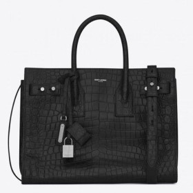 Saint-Laurent Petit Sac de Jour Souple Sac Noir en Cuir de Crocodile