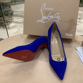 Christian Louboutin Anjalina Spike Pompes En Daim Bleu Christian Louboutin Chaussures De