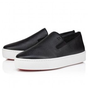 Christian Louboutin Boatissimo Slip-on, Baskets en Cuir de Veau Noir CL Chaussures