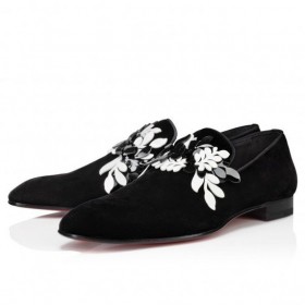Christian Louboutin Pissenlit Pétunia Mocassins En Velours Et Cuir Verni Noir