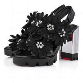 Christian Louboutin Floralou 100 Mm Sandales En Cuir Nappa Et Daim Noir