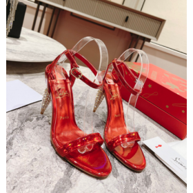 Christian Louboutin Lipstrass Reine 100mm Sandales en Cuir verni Rouge Christian Louboutin