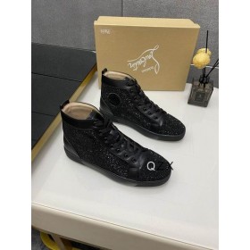Christian Louboutin Louis Strass High-top Sneakers en cuir de Veau Tout en Noir