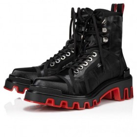 Christian Louboutin Panaroot Dune Bottes Enduit Canva En Cuir De Veau Noir Christian Louboutin Chaussures De