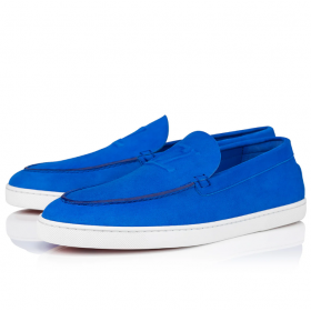 Christian Louboutin Varsiboat Chaussures De Bateau De Suède En Cuir De Veau Bleu Ãlectrique