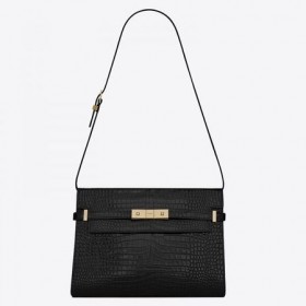 Saint Laurent De Manhattan Sac Ã€ BandouliÃ¨re Noir En Cuir De Crocodile En Relief