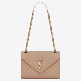 Saint Laurent Moyen De L'Enveloppe Sac Beige Cuir Grainé Saint Laurent Sacs