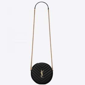 Saint Laurent Vinyle Ronde De Caméra Sac Noir En Cuir Grainé