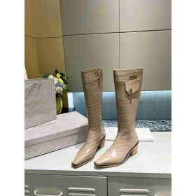Jimmy Choo 50mm Genou Boot Crocodile en Relief Logo en Cuir Beige