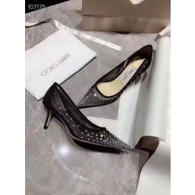 Jimmy Choo Amour 80mm Mesh-Pointu Orteil Pompes à Cristaux Noir