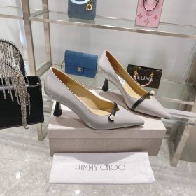 Jimmy Choo en Cuir verni Rosalia 65mm Pompes Perle Détails Gris