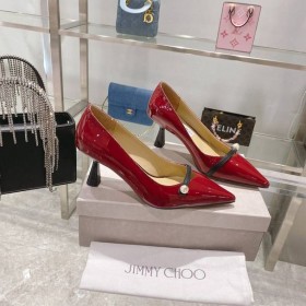 Jimmy Choo en Cuir verni Rosalia 65mm Pompes Perle DÃ©tails Rouge