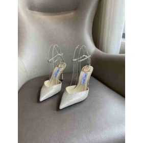 Jimmy Choo Saeda 85mm Pompes de Paillettes Tissu Embellissement en Cristal d'Argent d'Or