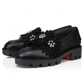 Christian Louboutin Flore Moc Mocassins En Cuir Nappa Et Daim Noir Christian Louboutin Chaussures De