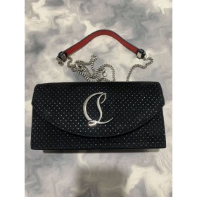 Christian Louboutin Loubi54 Sac Bandoulière Embrayage Velluto Strass Cuir En Daim Noir