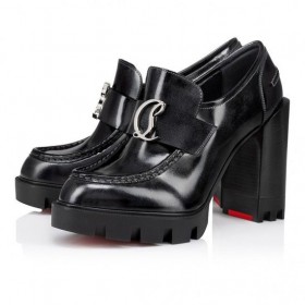 Christian Louboutin Cl Moc Lug Alta 100 Mm Plate-Forme Pompes En Cuir De Veau Noir Christian Louboutin Chaussures De