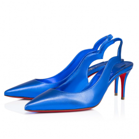 Christian Louboutin Hot Chick Sling Pompes à 70mm en Cuir Nappa Bleu Électrique