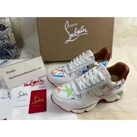 Christian Louboutin Hommes Coureurs de Cuir de Veau et Néoprène Motif Blanc