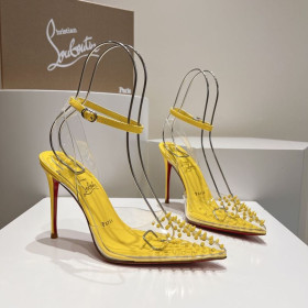 Christian Louboutin Spikoo 100mm Pompes PVC Et Cuir Jaune CL Chaussures