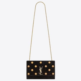 Saint Laurent Medium Sac Kate Daim Noir Goujons