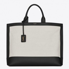 Saint Laurent Ã‰tiquette De Sac De Toile En Cuir Noir Saint Laurent Sacs