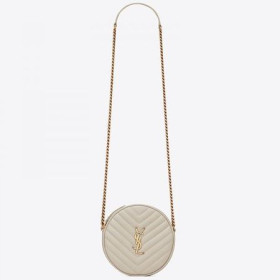 Saint Laurent Vinyle Ronde De Caméra Sac Blanc En Cuir Grainé
