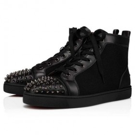 Christian Louboutin Lou Spikes Orlato Flat Black/Black Gun Veau